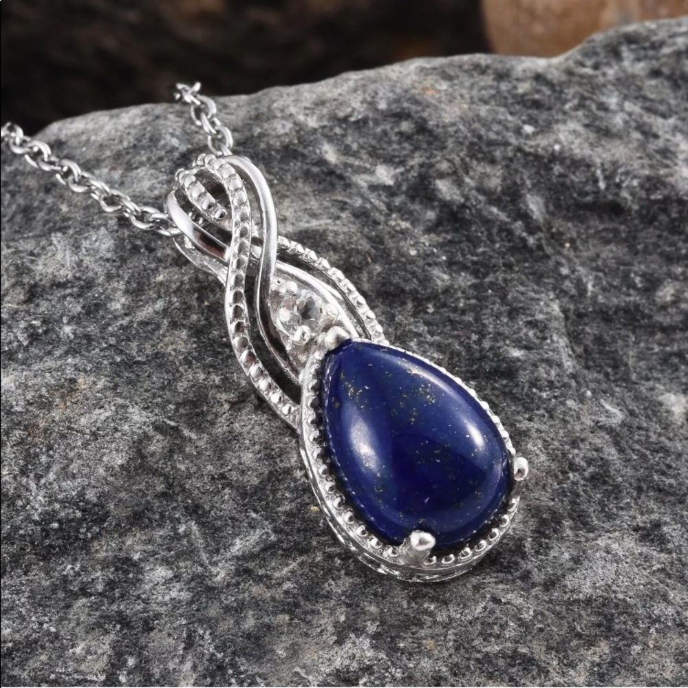Lapis & white topaz sterling silver necklace